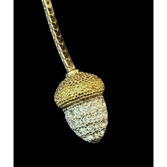 Vintage Acorn Gold-Tone Pendant Necklace & Matching Crystal Stud Earrings Set - Picture 7 of 9